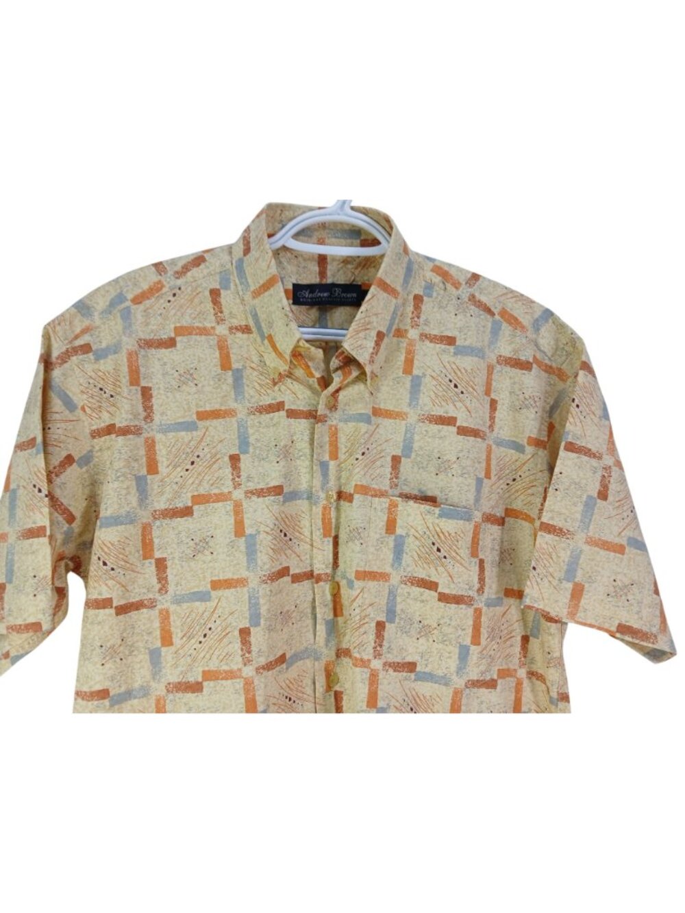 Vintage Andrew Brown Mens Short Sleeve Button Shirt Abstract Print Size L Logo - Picture 3 of 15